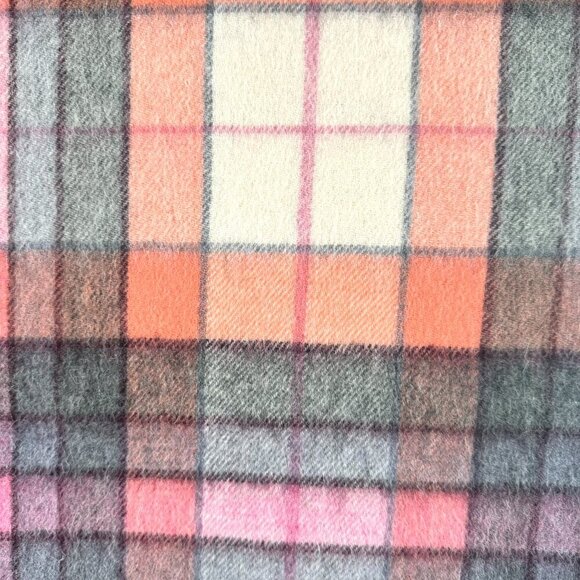 Edinburgh Scarf Lambswool Tartan Plaid Check Coral Grey NWT MC-79 - Picture 5 of 10